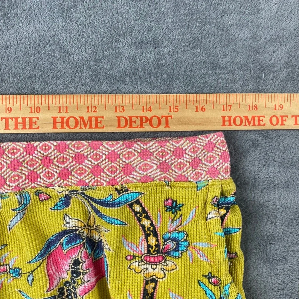 Sundance Women Large Pajama Set Yellow Floral Waffle Knit Cotton Henley Joggers